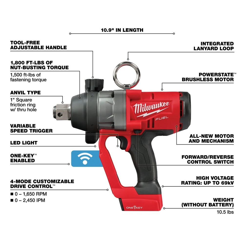 Milwaukee 2867-20 M18 FUEL 1&Prime; HTIW Impact Wrench w/ ONE-KEY Bare Tool