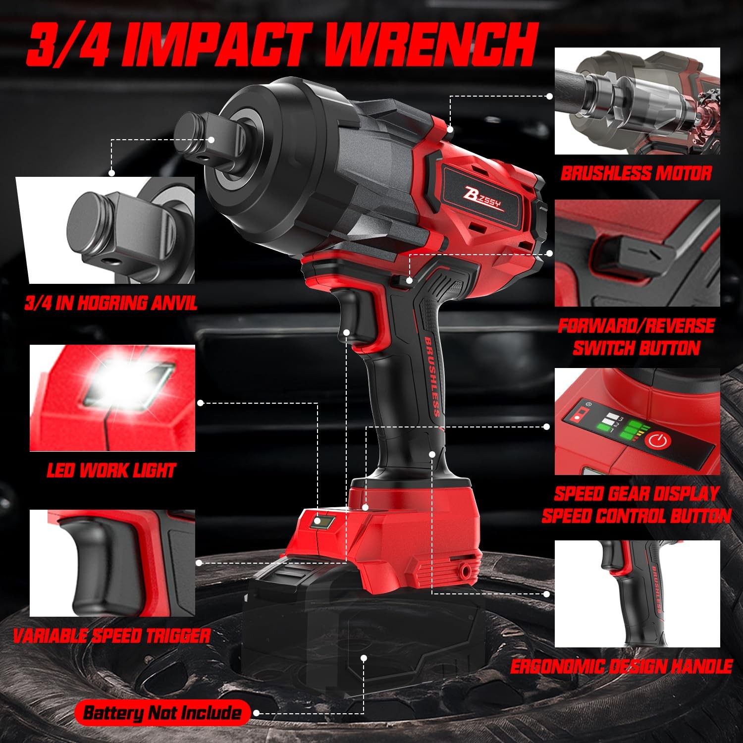 Cordless Impact Wrench Compatible with Milwaukee 18V Battery, 3/4 » 2000FT-LBS 2