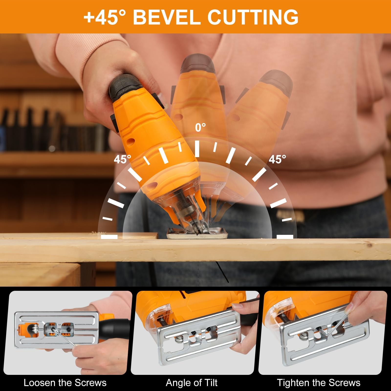 Extbtfor Jig Saw 350W 45° Bevel Cutting 0-3000RPM Wood Cutter Hand Saw