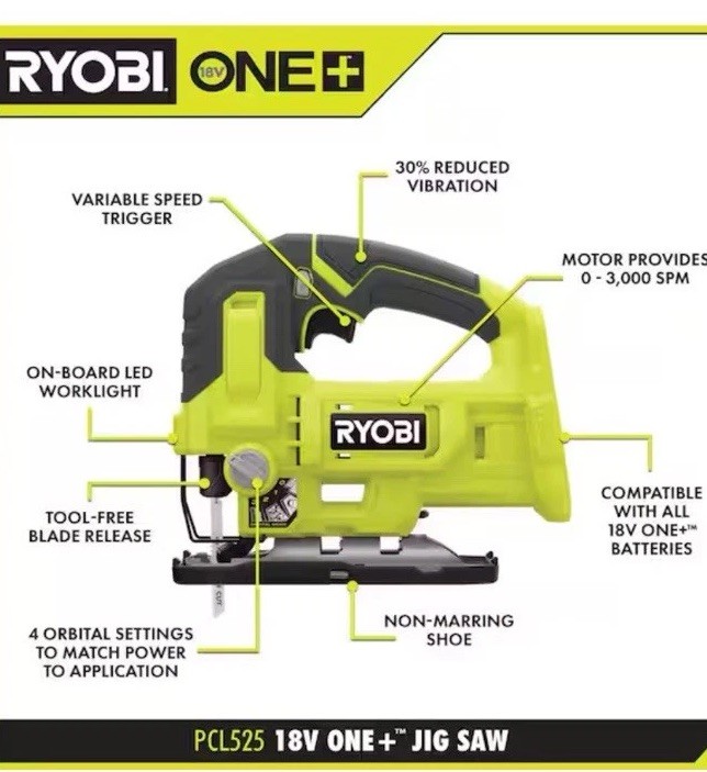 RYOBI ONE+ 18V Cordless Jig Saw Tool Only PCL525 NEW