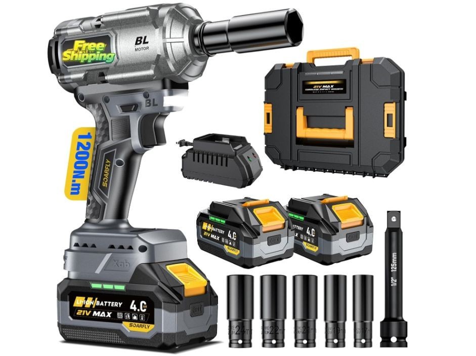 Pistola de impacto inalámbrica 1200 Nm ideal para trabajos mecánicos pesados.