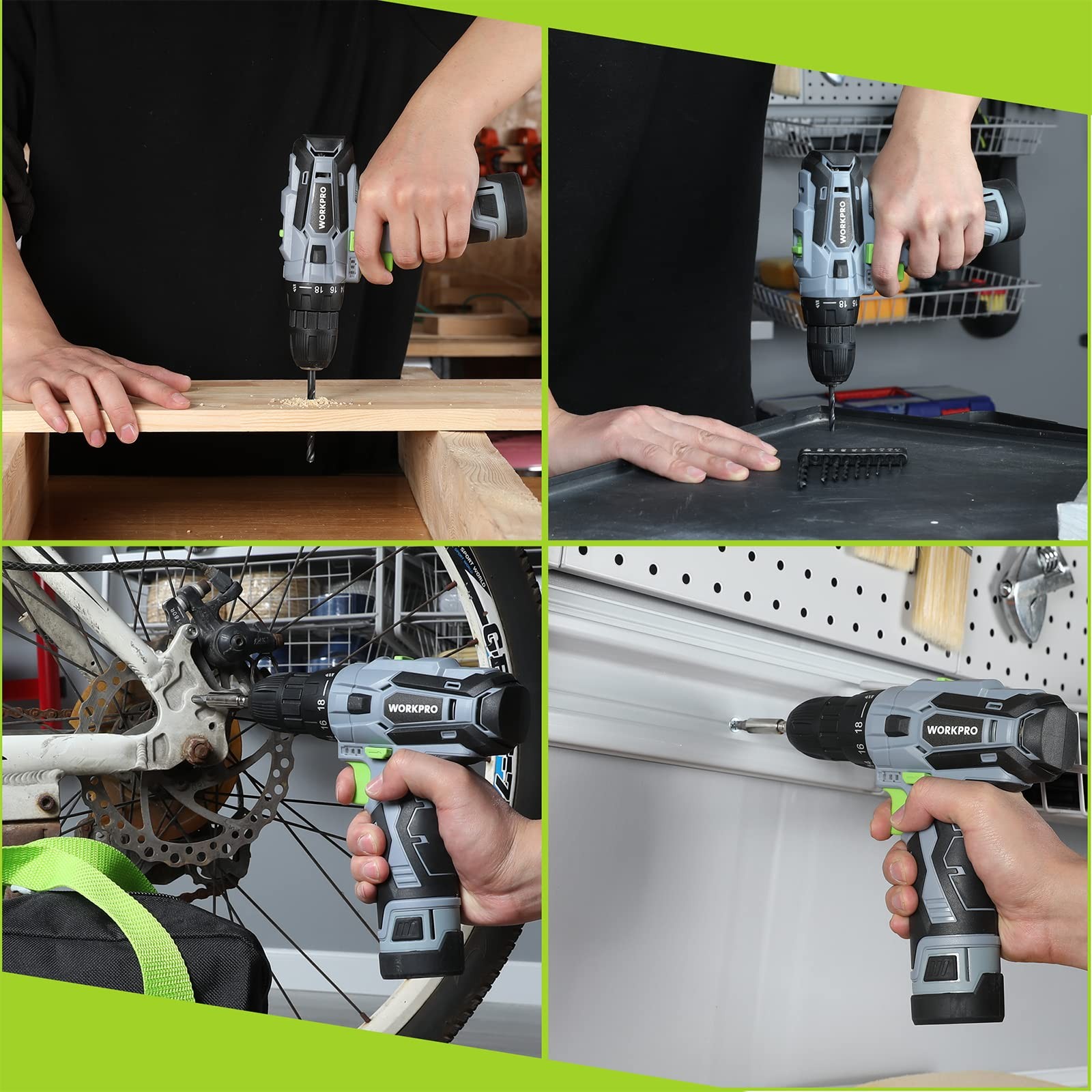 WORKPRO Cordless Drill Driver Kit, 12V Electric Screwdriver Tool Green