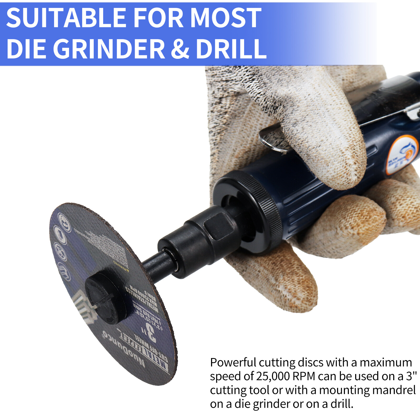 25Pcs 3 inch Cut Off Wheel with 1/4 in Mounting Mandrel Kit for Die Grinder