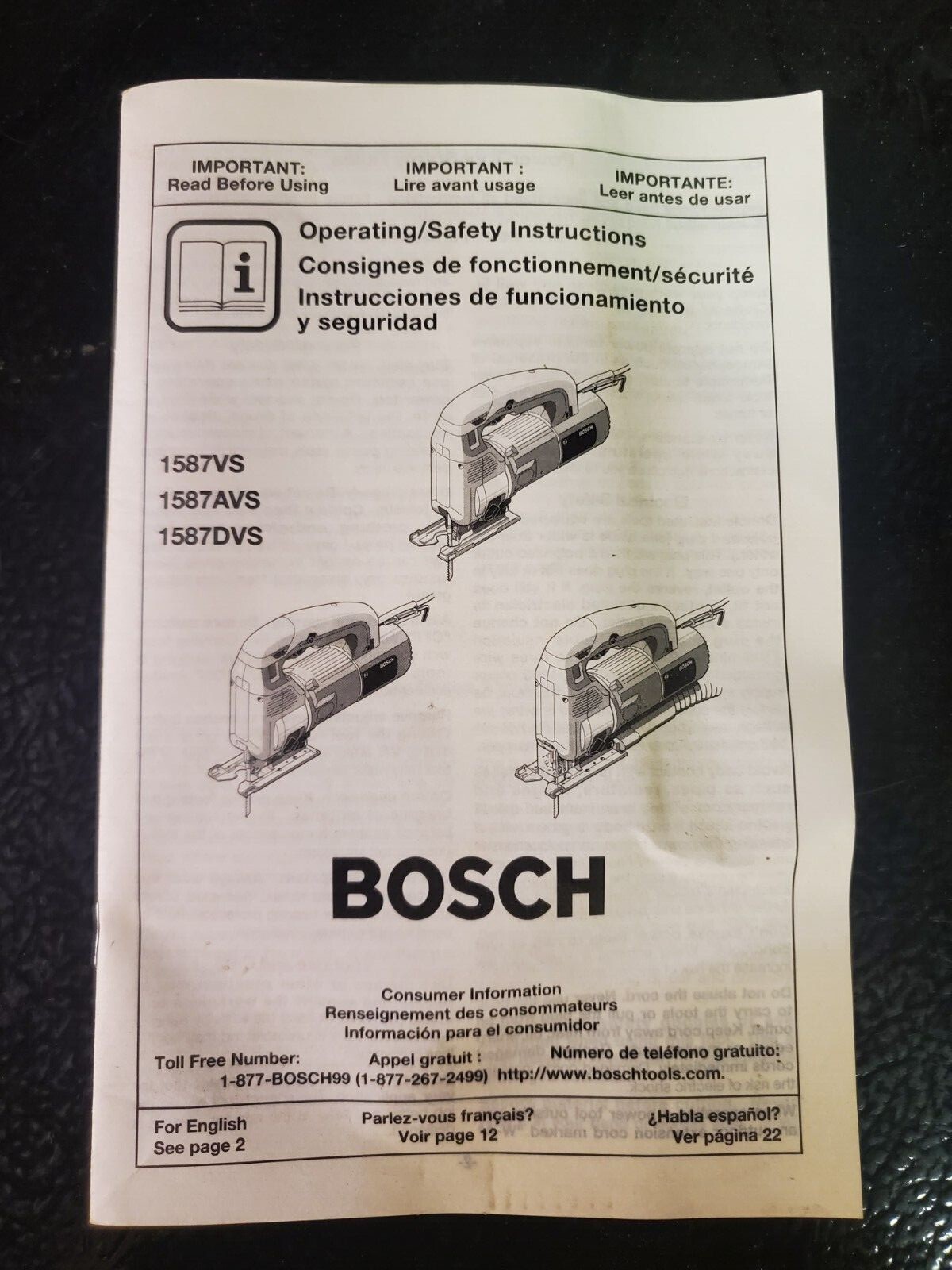 Bosch 1587AVS Variable Speed Top – Handle Jigsaw 120V Made In USA w/Case