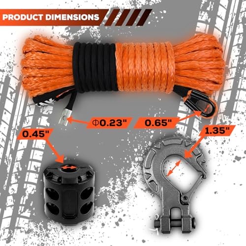 Synthetic Winch Rope Kit, 1/4&Prime; x50 ft 1/4&Prime;x50ft(Orange)-10000lbs Orange