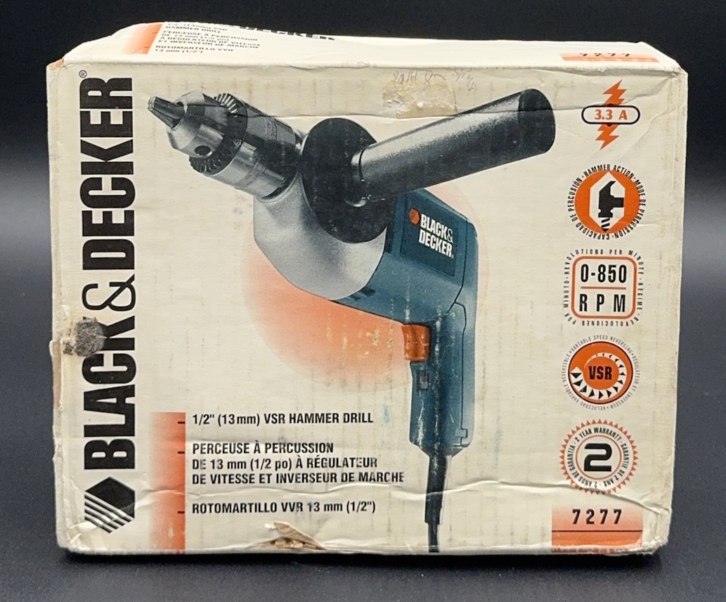 NEW Black and Decker 1/2&Prime; .5” 13mm VSR Hammer Drill no. 7277 w/Chuck Vintage NOS