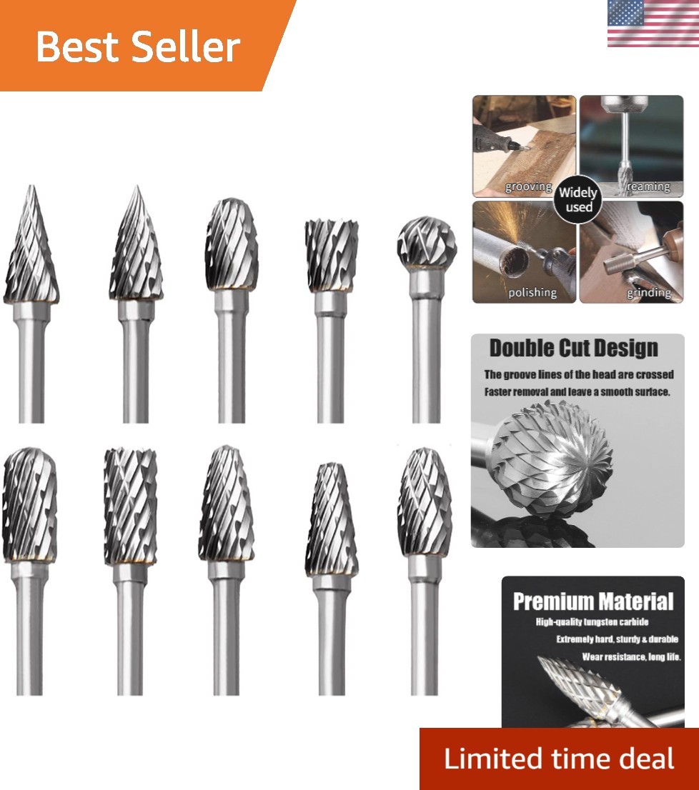 Efficient 10-Piece Tungsten Carbide Burr Set with 1/8&Prime; Shank for Every Craftsman