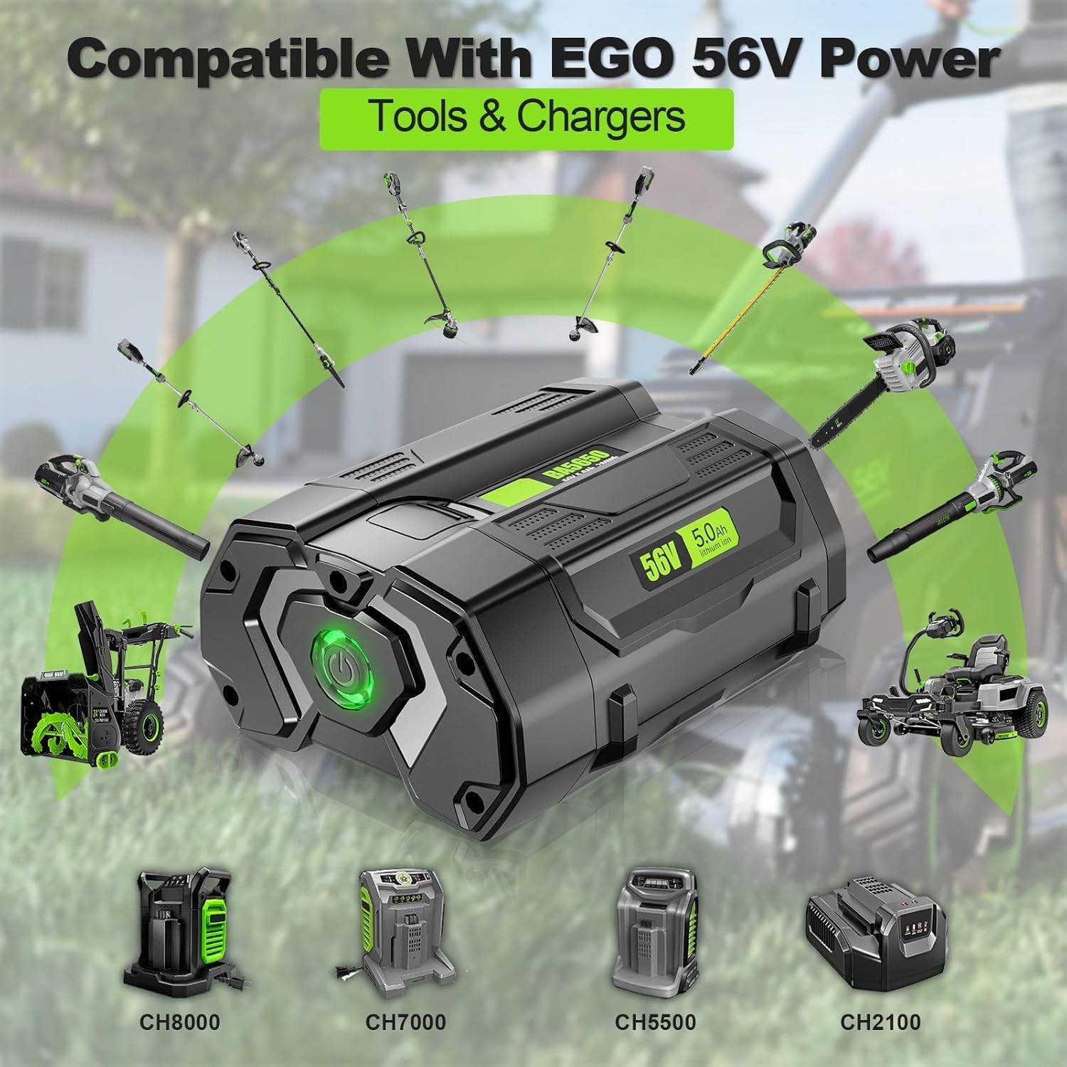 1-Pack 56V 5.0Ah For EGO 56Volt BA1400 POWER+ Lithium Ion Battery BA2800T BA2240