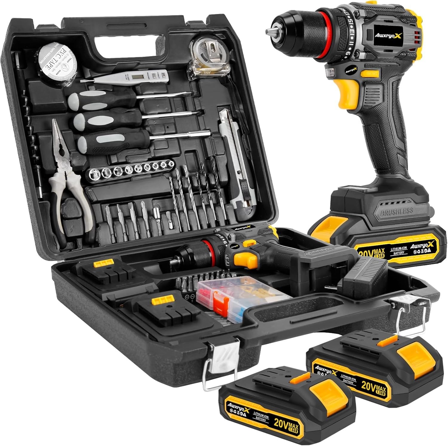 Compact Brushless Drill Set 60N.m Torque 135Pcs DIY Tool Kit with Accessories