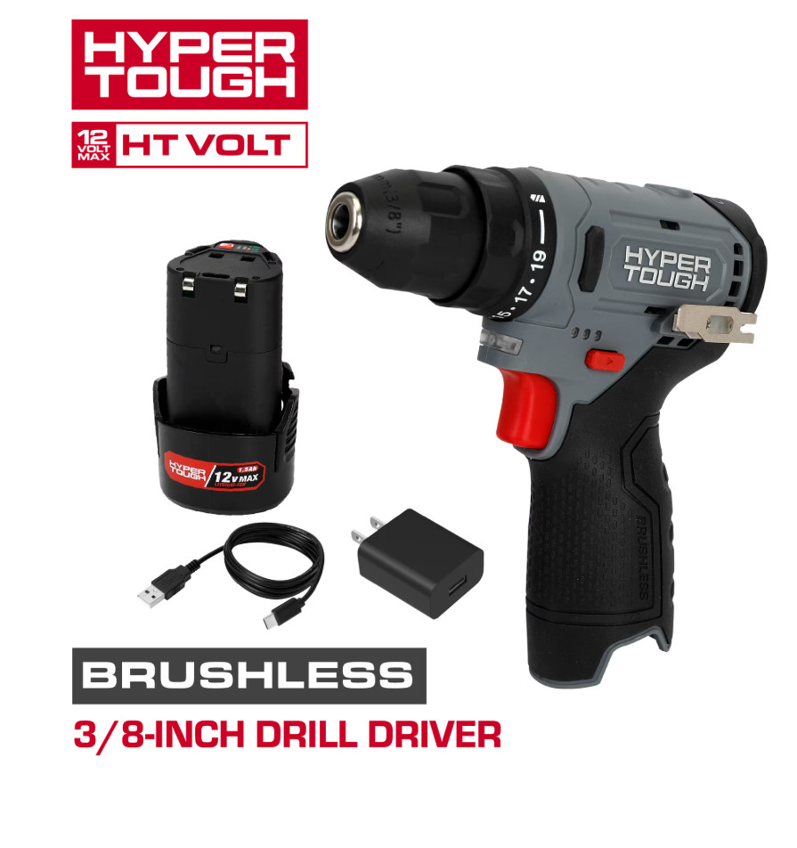 Hyper Tough 12V Brushless Cordless Drill Driver with 1.5Ah Battery