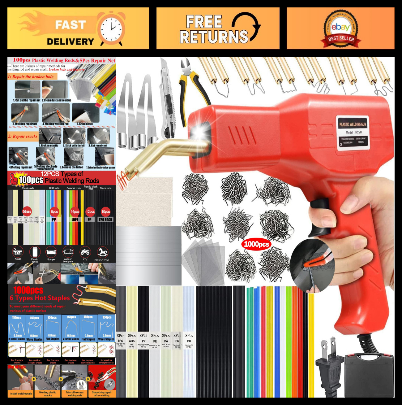 220W Plastic Welder Kit – 2-in-1 Hot Stapler & 1000PCS Welding Rods for Car Repa