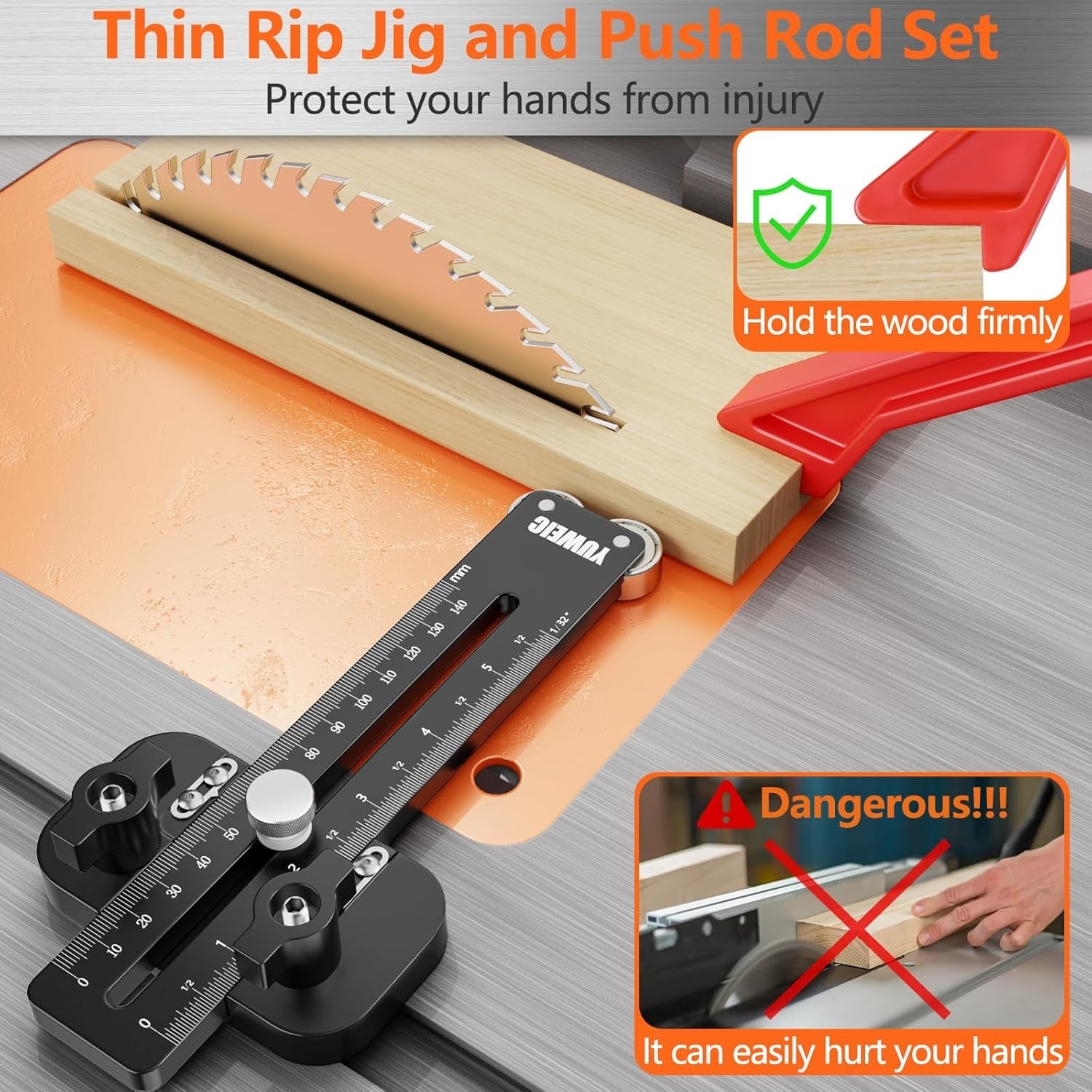 Thin Rip Jig Table Saw Jig Guide, 2 Pulleys Thin Rip Jig With Push Block for …