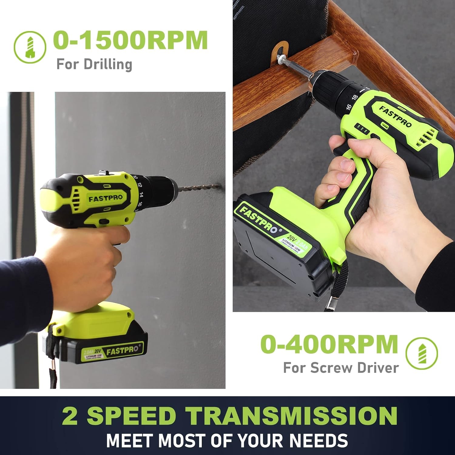 177-Piece 20V Cordless Lithium-ion Drill Driver and Home Tool Green