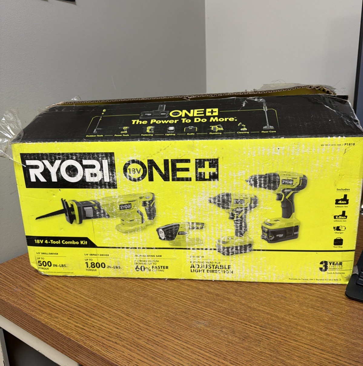 Ryobi ONE+ 18V Cordless Combo Kit – P1818. OPEN BOX!!