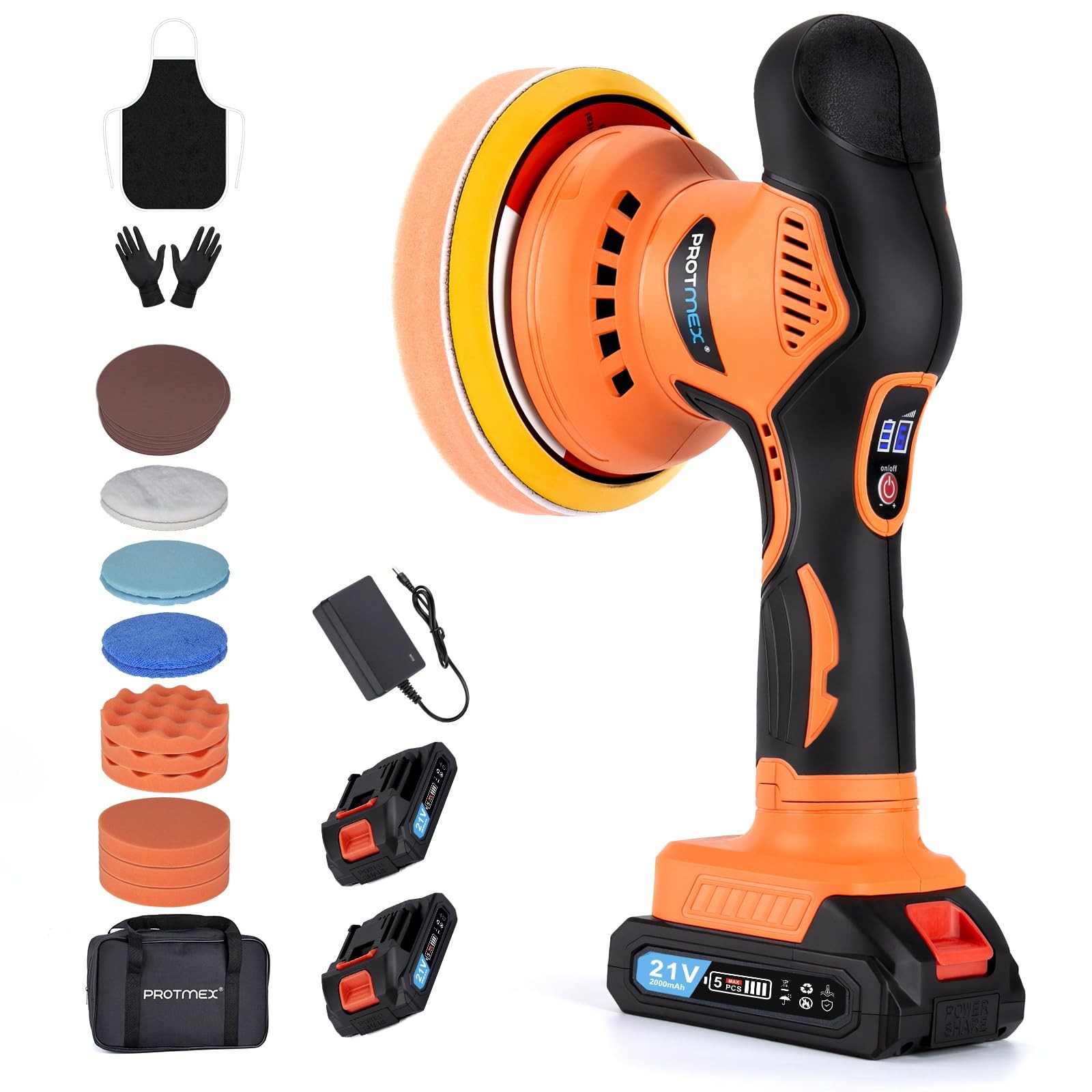 Cordless Car Buffer Polisher W/ 2x2000mah 21v Batteries 6 Inch Car Buffer Waxer