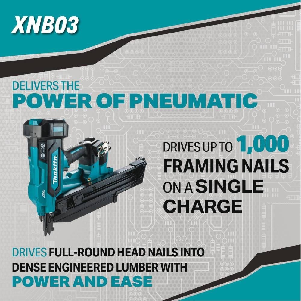 Makita XNB03M1 4.0Ah Cordless 21 Degree Round Head 3-1/2 in Framing Nailer Kit