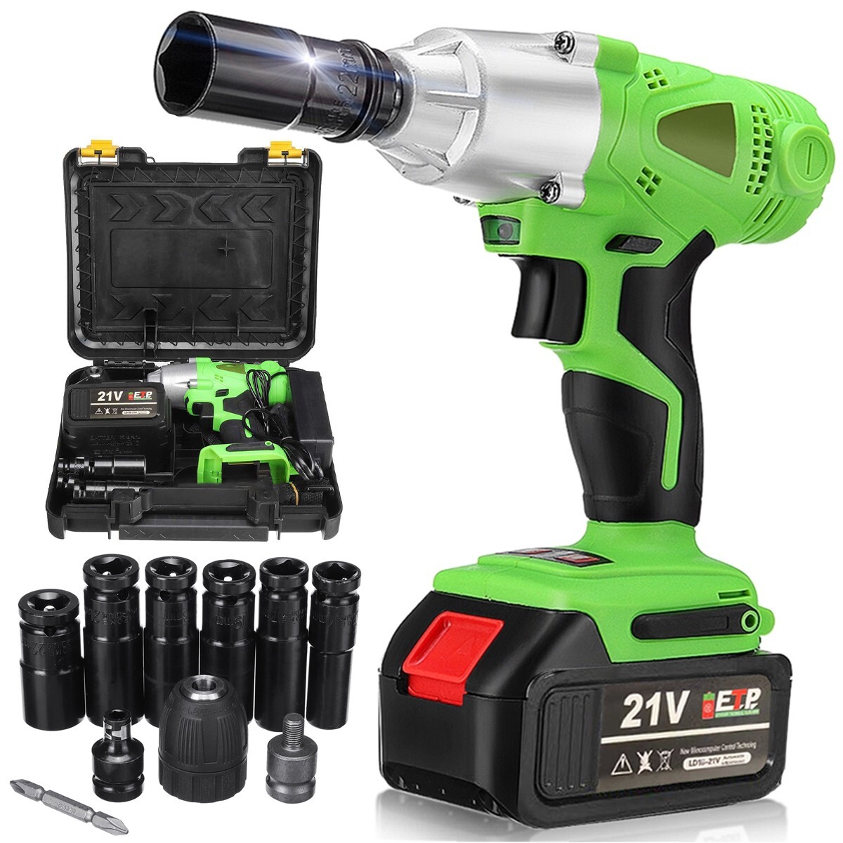 Cordless Electric Impact Wrench Gun 1/2 » High Power Driver with Li-ion Battery