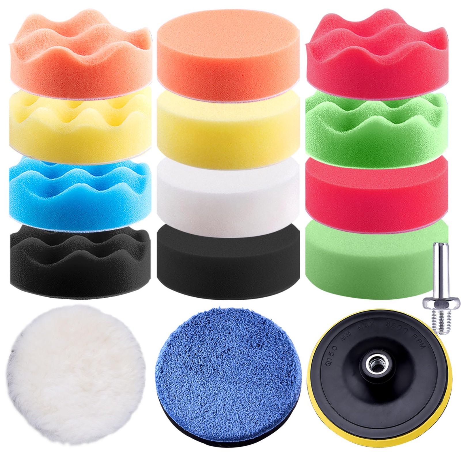 16 Pieces Buffing Pads 3 Inch Car Polishing Pad Kit Foam Polish Pads Wax Buff…