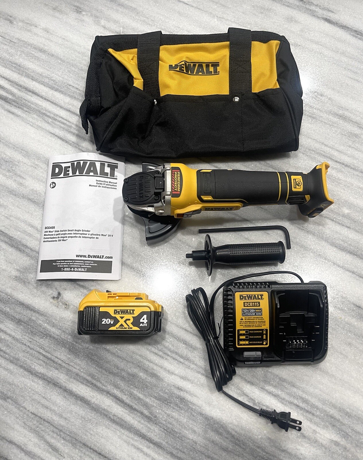 NEW DEWALT DCG405B 20V MAX XR 4.5 in. Angle Grinder w/Kickback Brake Kit 4.0ah