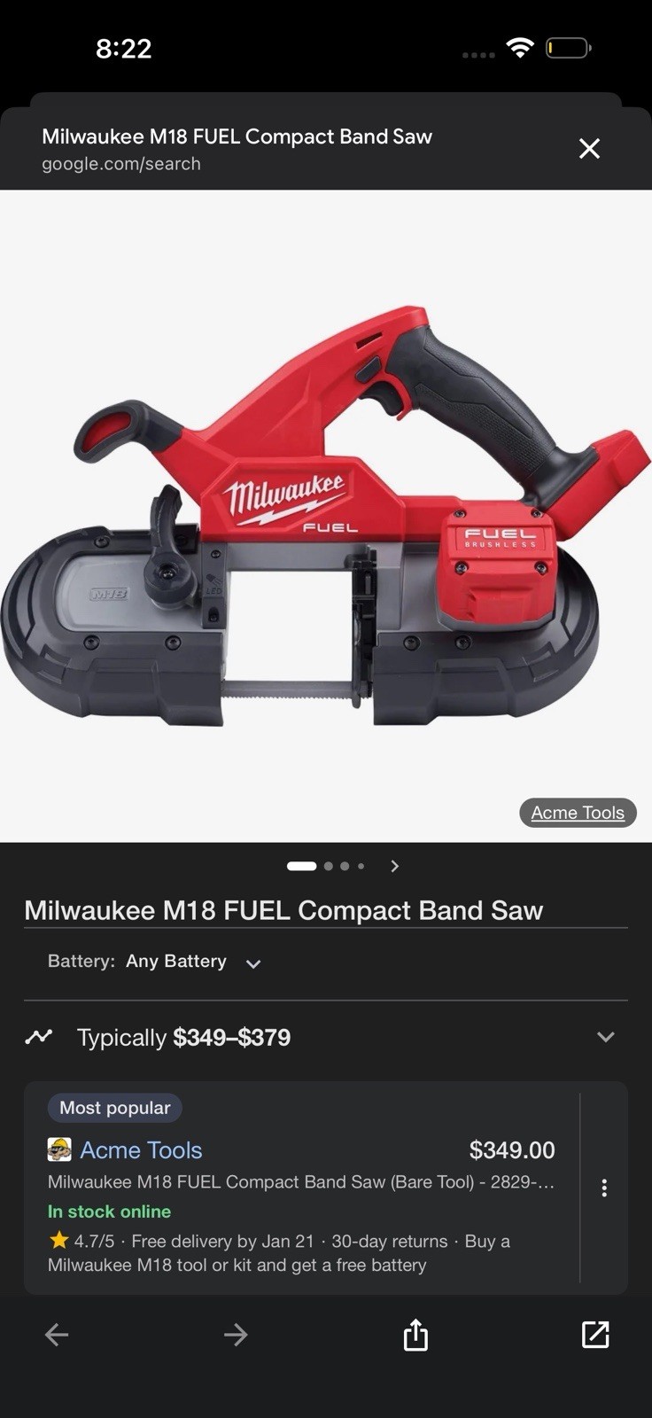 Milwaukee M18 FUEL™ Compact Band Saw, model number 2829-20.