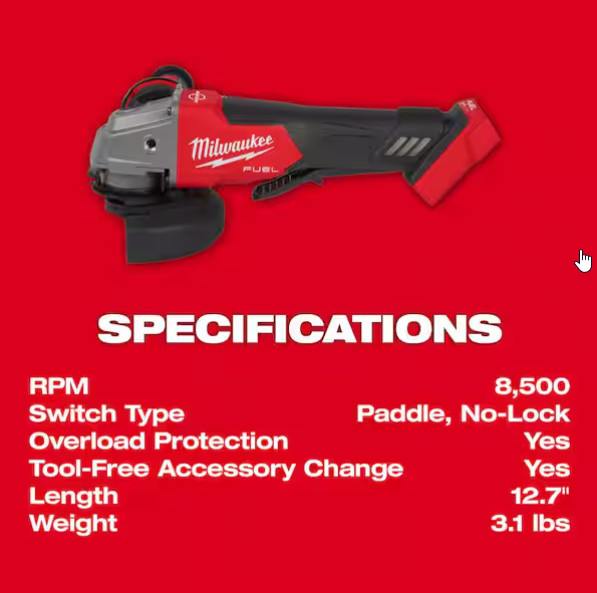 Milwaukee M18 FUEL 2880-20 18V Cordless 4-1/2 in – 5 in Grinder (Tool Only)