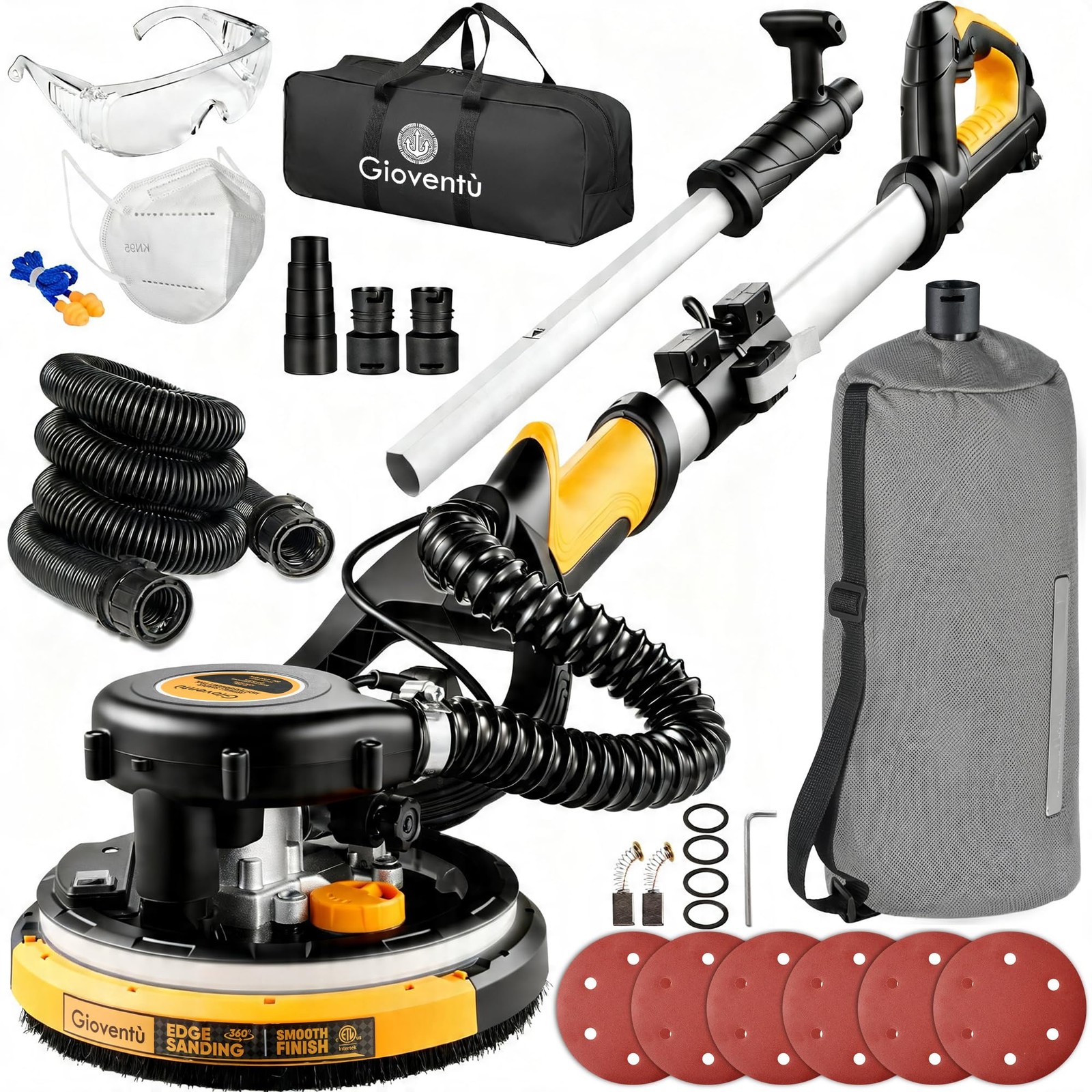 Electric Drywall Sander with Vacuum, 750W 7A, 26&prime; Cord for Ceiling & Wall