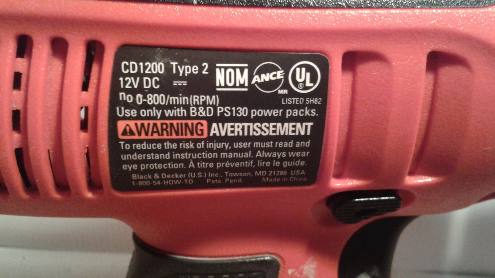 12v BLACK & DECKER DRILL BATTERY CASE TESTED GOOD (NO CHARGER)