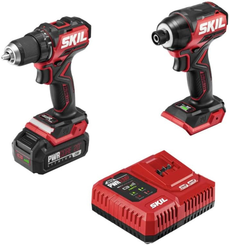 PWR CORE 20 Brushless 20V Compact Drill Driver and Impact Driver Kit Including 2