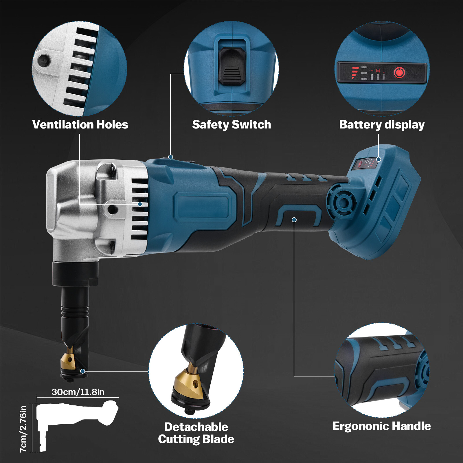 Cordless Metal Nibbler for 18 Gauge Sheet Metal Cutting 2200RPM with 2 Battery