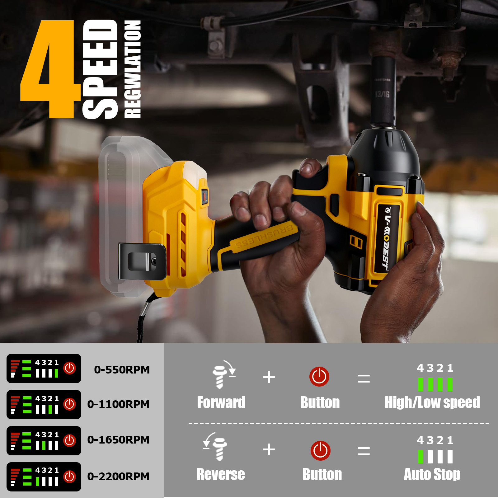 For Dewalt 20V Battery 1/2&Prime; Cordless Impact Wrench/Driver Brushless Bare Tool