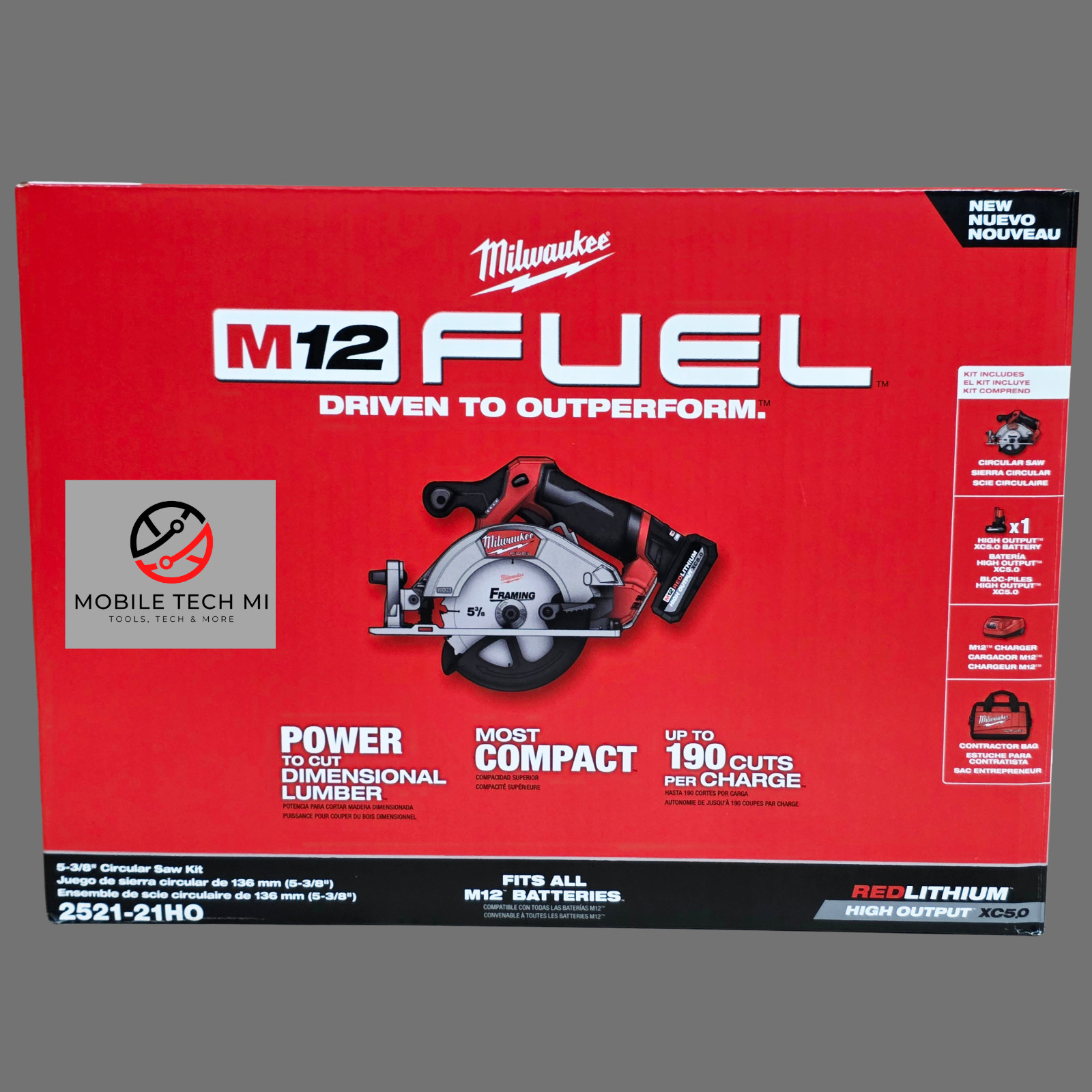 Milwaukee M12 FUEL 5-3/8&Prime; Circular Saw Kit 2521-21HO w/ 5.0 Battery, Charger Bag