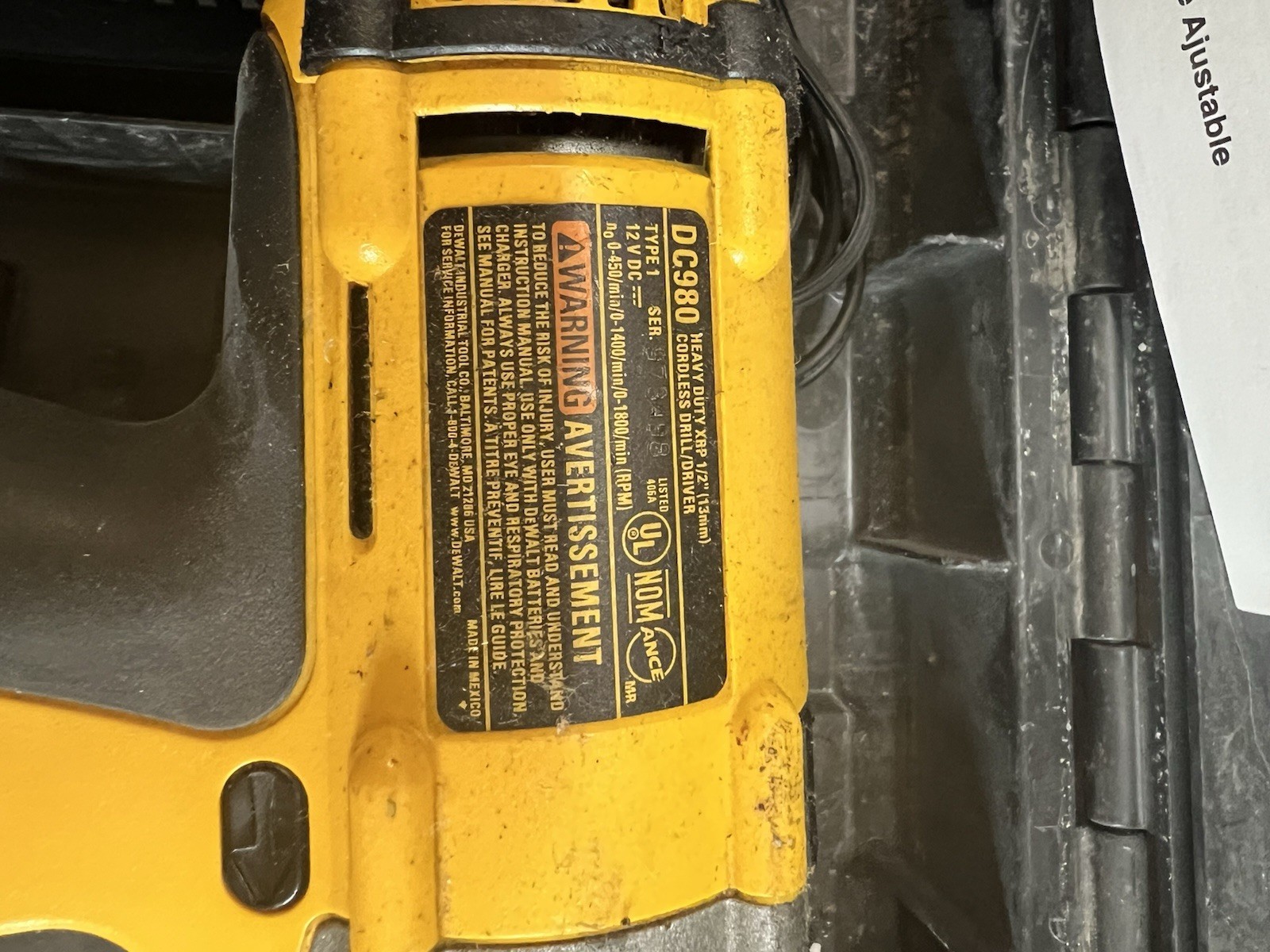 DeWalt DC980 12V XRP Cordless Drill 2 Batteries Charger Case Manual