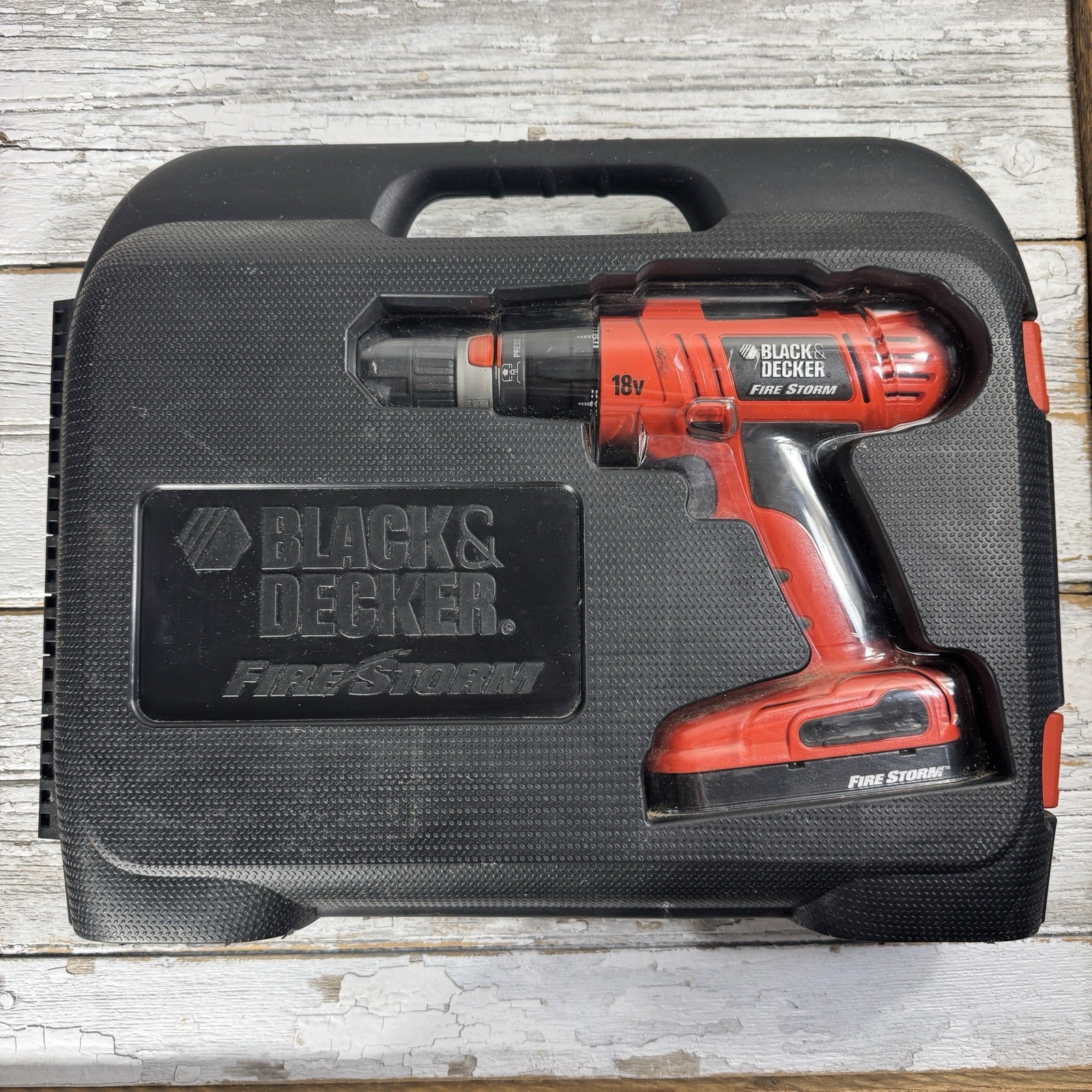 Black & Decker Firestorm 18V Cordless Drill Kit 2 Batteries No Charger Untested
