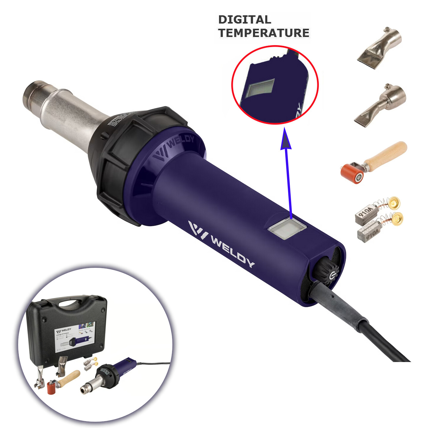WELDY 1600W HT1600 Digital Heat Gun Hot Air Tool, Overlap Welding Kit 120V/230V