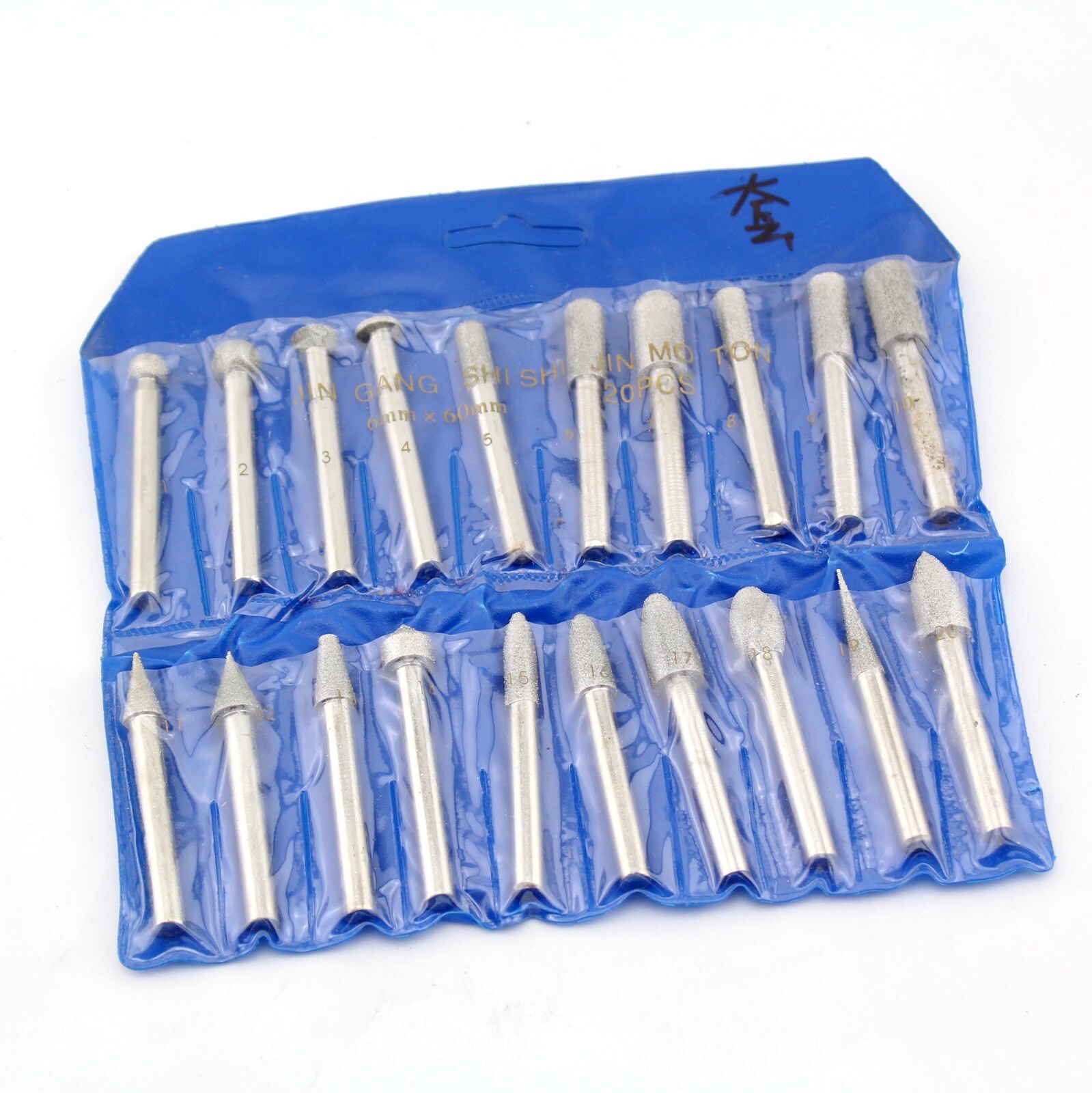 20Pcs diamond grinding head set rotary burrs 120 grit 1/4&Prime; shank for die grinder