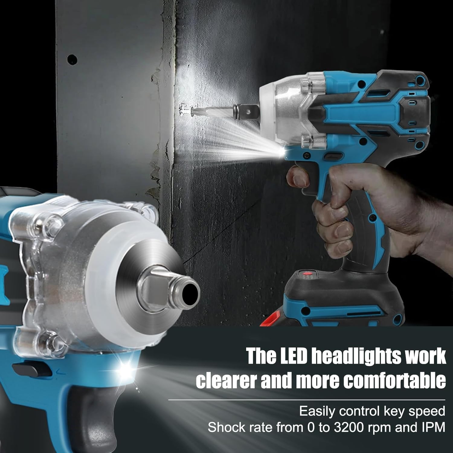 700N.M 1/2&Prime; Brushless Cordless Electric Impact Wrench Drill 21V & 2x6A Batteries