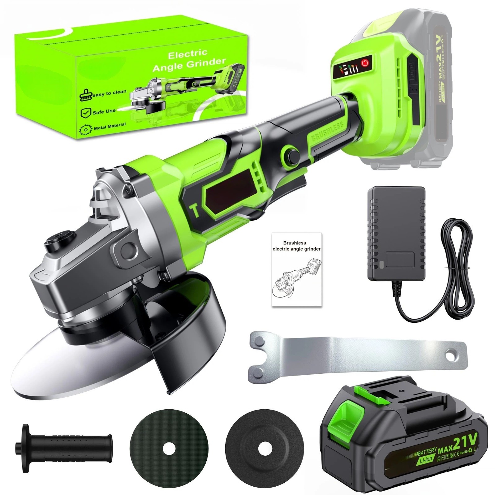21V brushless cordless angle grinder, 5/8&Prime;, 10000RPM, Optional battery & charger