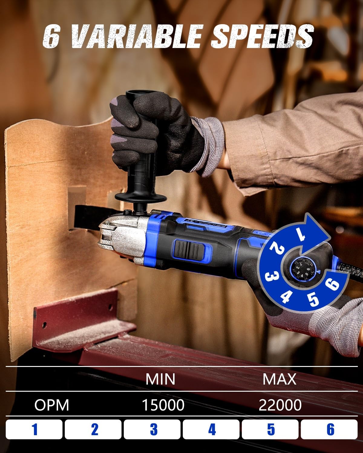 3.5Amp Oscillating Multi Tool 4.5 Angle 6 Speeds 13 PCS Accessories Blue