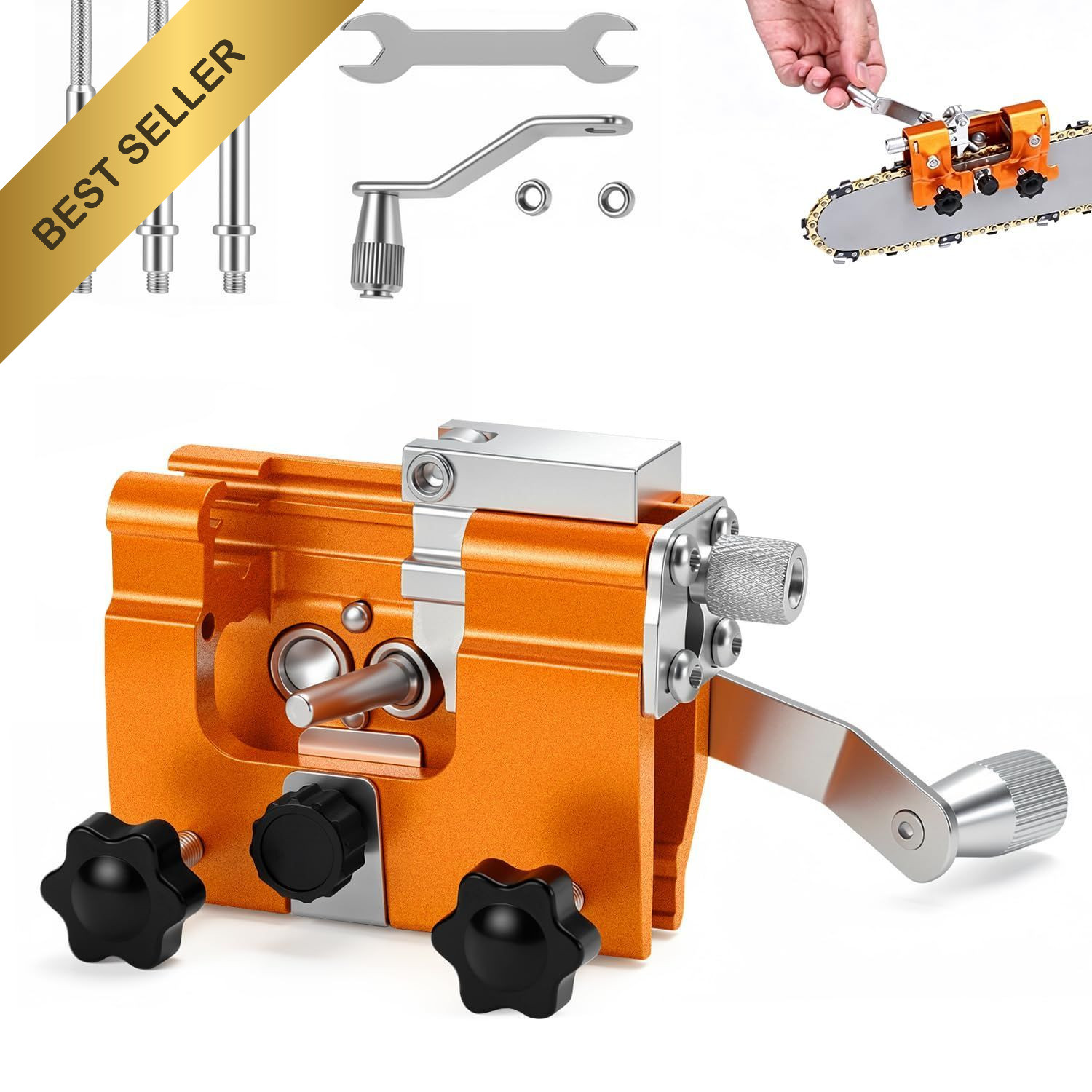 Portable Hand Crank Chainsaw Sharpener Tool Manual Clamp Guide For 6-22&Prime; Saws