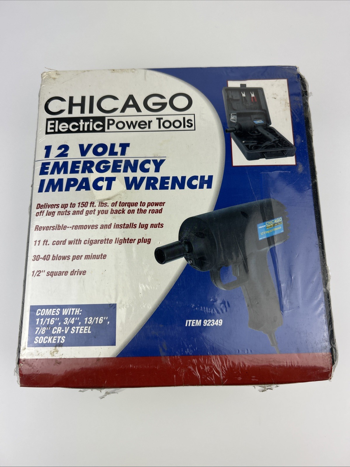 Emergency 12 Volt Impact Wrench 1/2” Square Drive with Sockets Chicago Electric