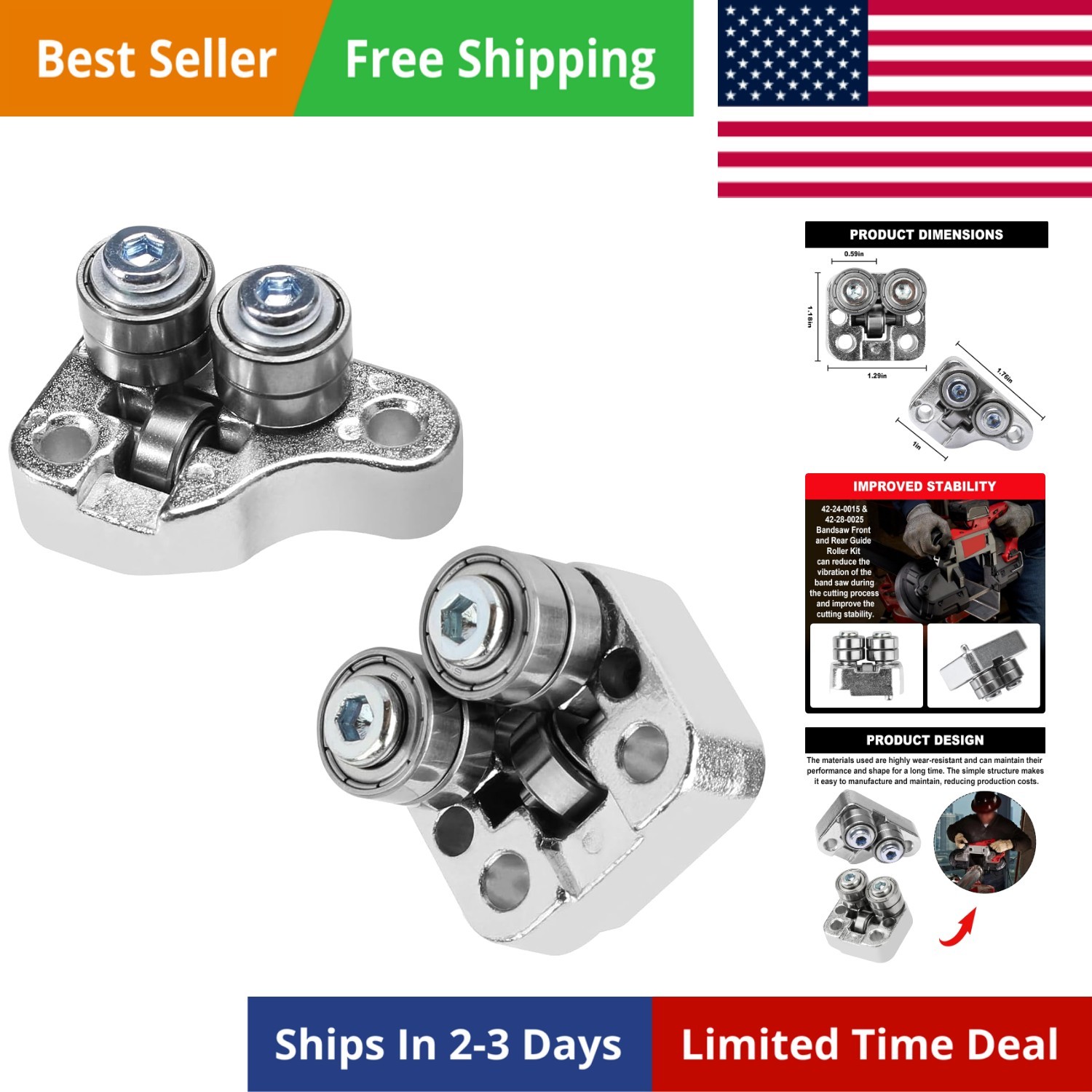Bandsaw Front and Rear Guide Roller Kit Fits for Bandsaw 2729-20, 2729-21, 27…