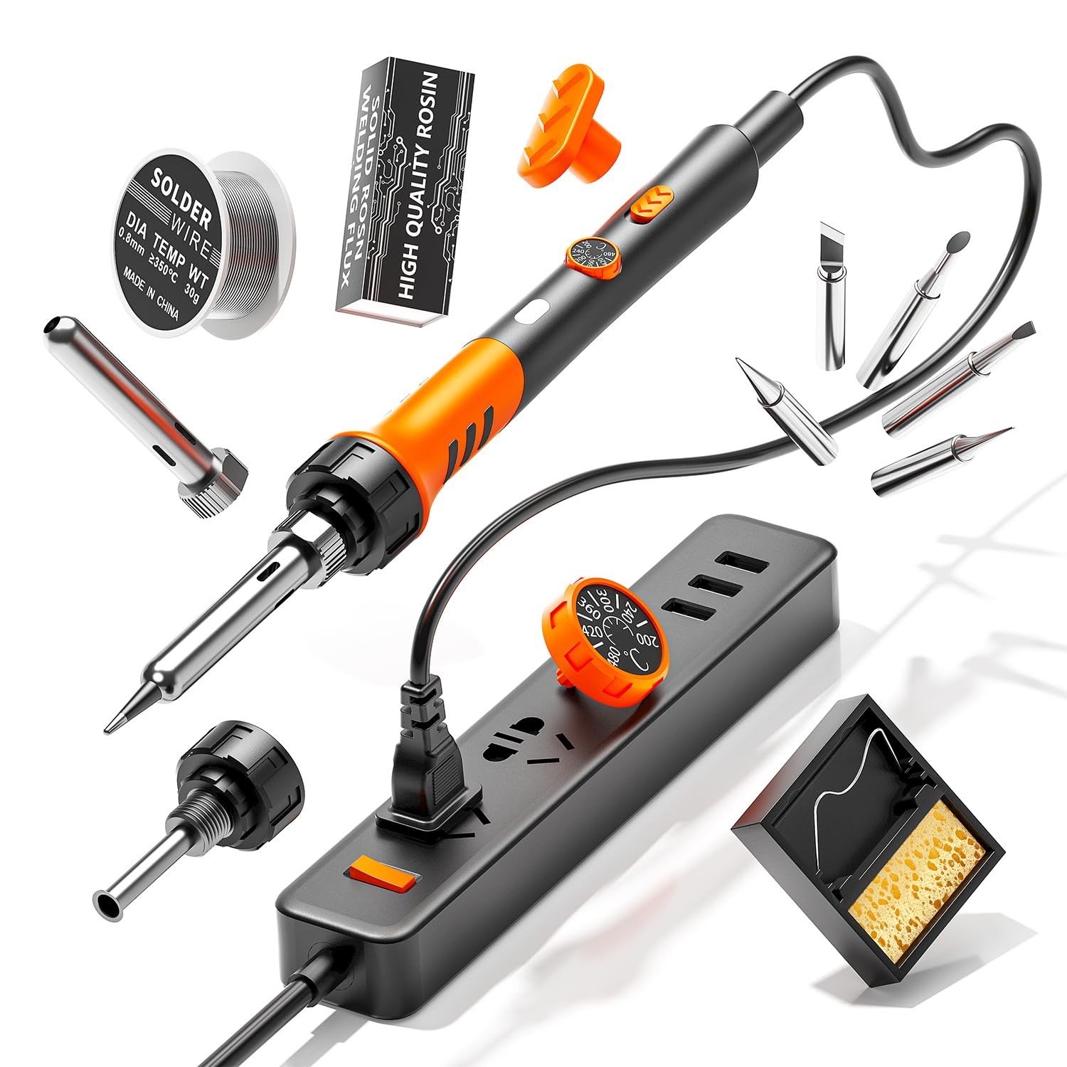 60W Adjustable Temperature Soldering Iron Kit – 9-in-1