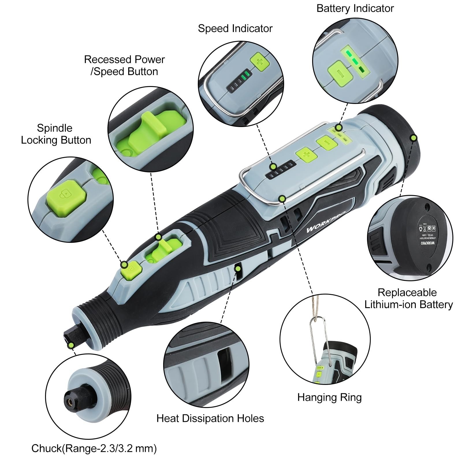 WORKPRO 12V Cordless Rotary Tool Kit with 114 Accessories