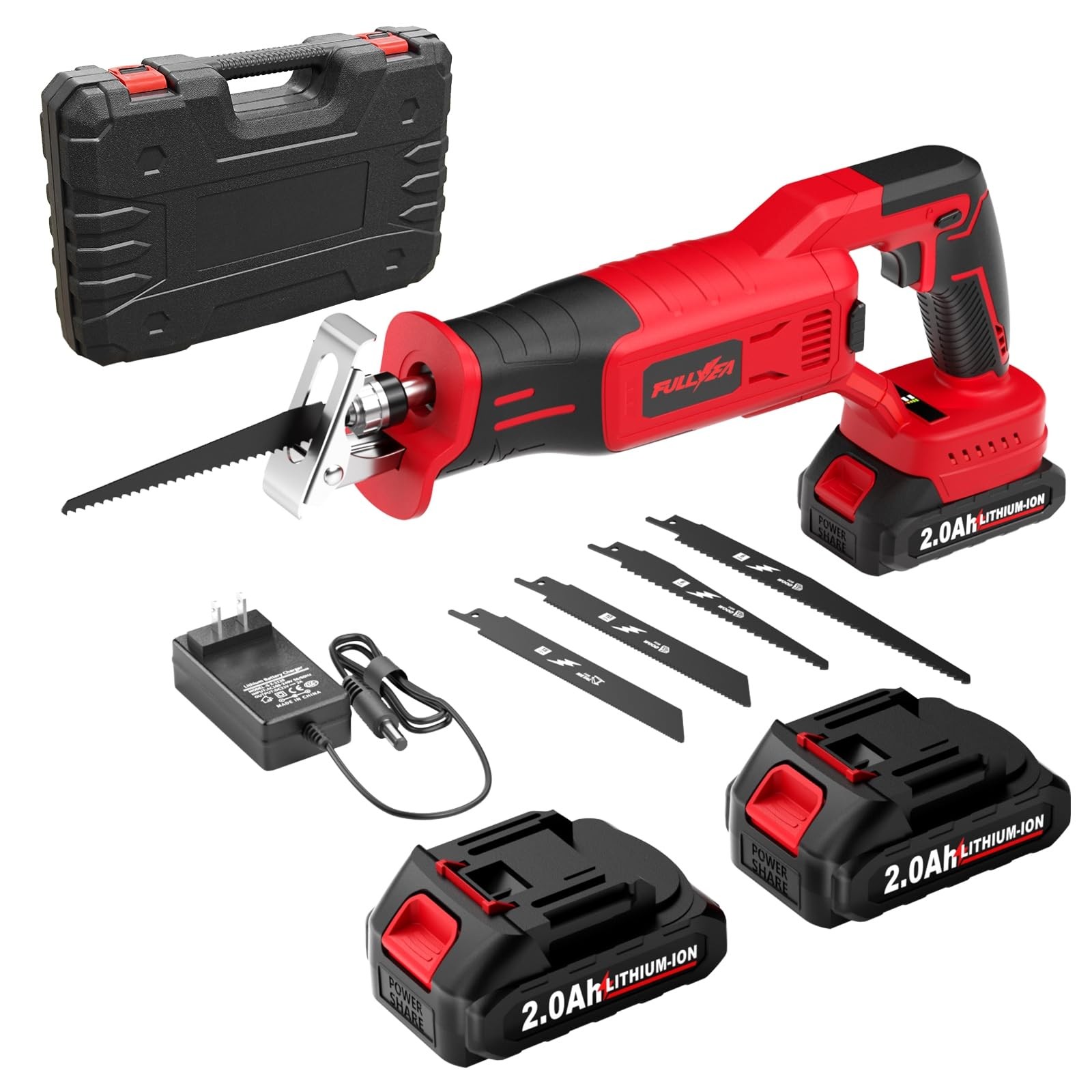 Cordless Brushless Reciprocating Saw Kit 2 Batteries 4 Blades Red 3500 SPM