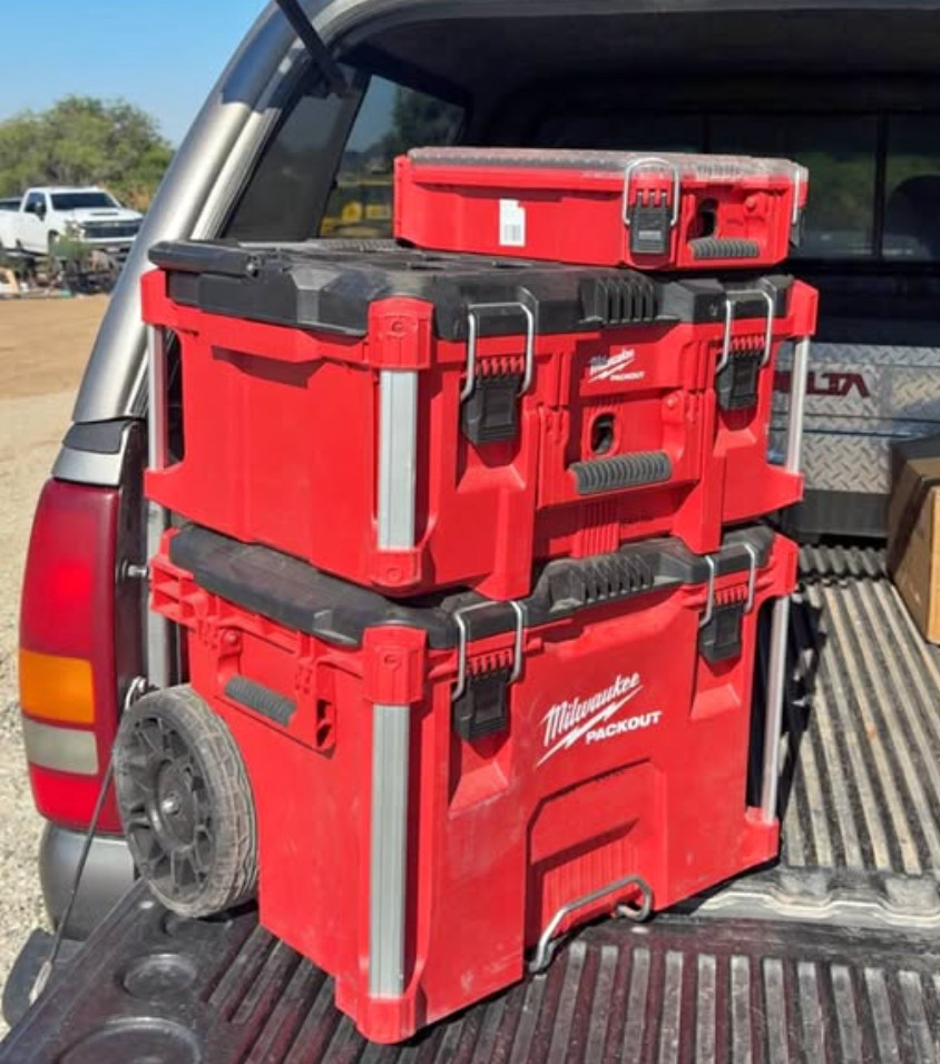 Milwaukee PACKOUT 3-Pc Rolling Set + DeWalt Tool Lot 9 Batteries Impacts Drill