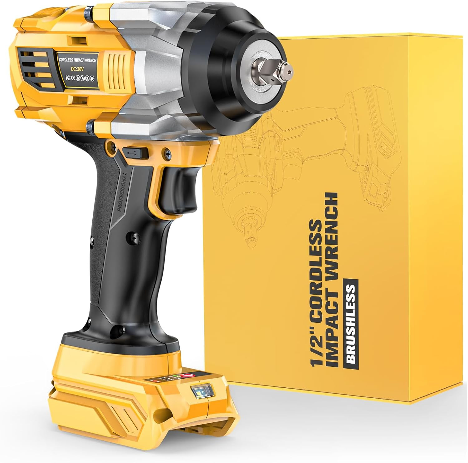 Impact Wrench Compatible with Dewalt 20V MAX Battery: 1/2 Inch Hog Ring Impact D
