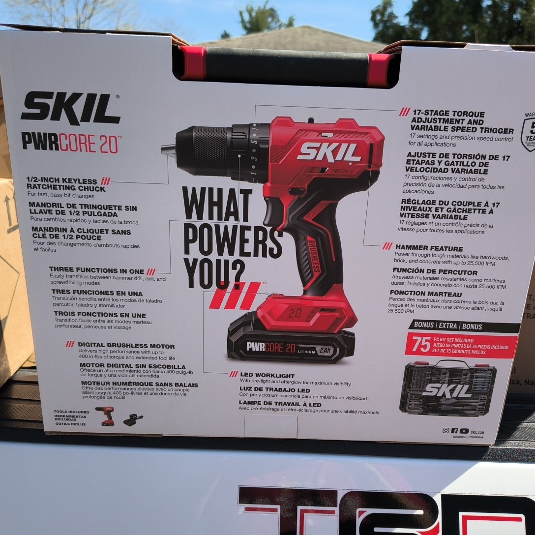 Skil 20V Brushless Cordless Hammer Drill Set With 75 Piece Bit Set Included