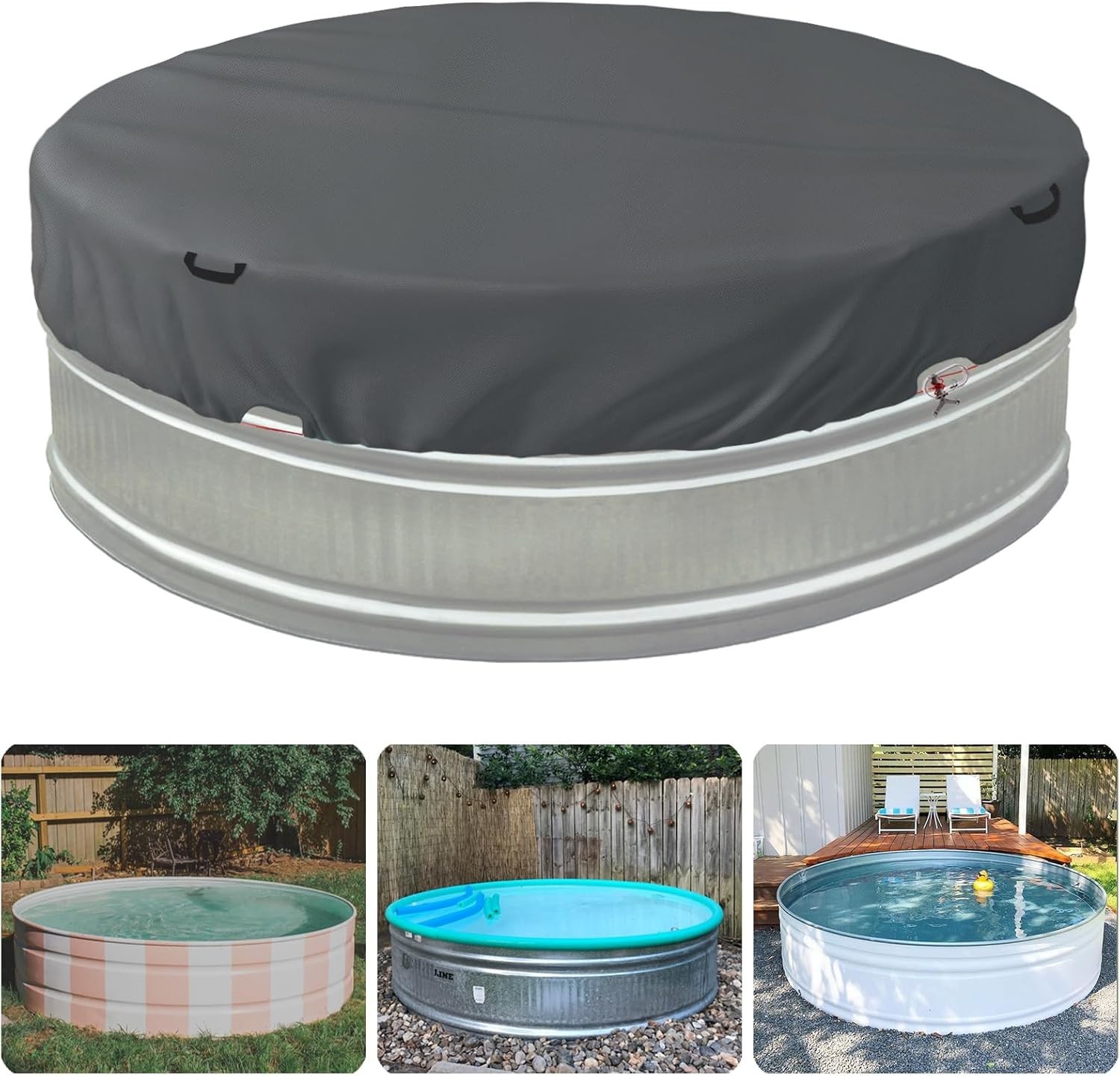 9-10 Ft Steel Round Stock Tank Pool Cover,Upgraded with Wire 9-10 Ft(Grey)