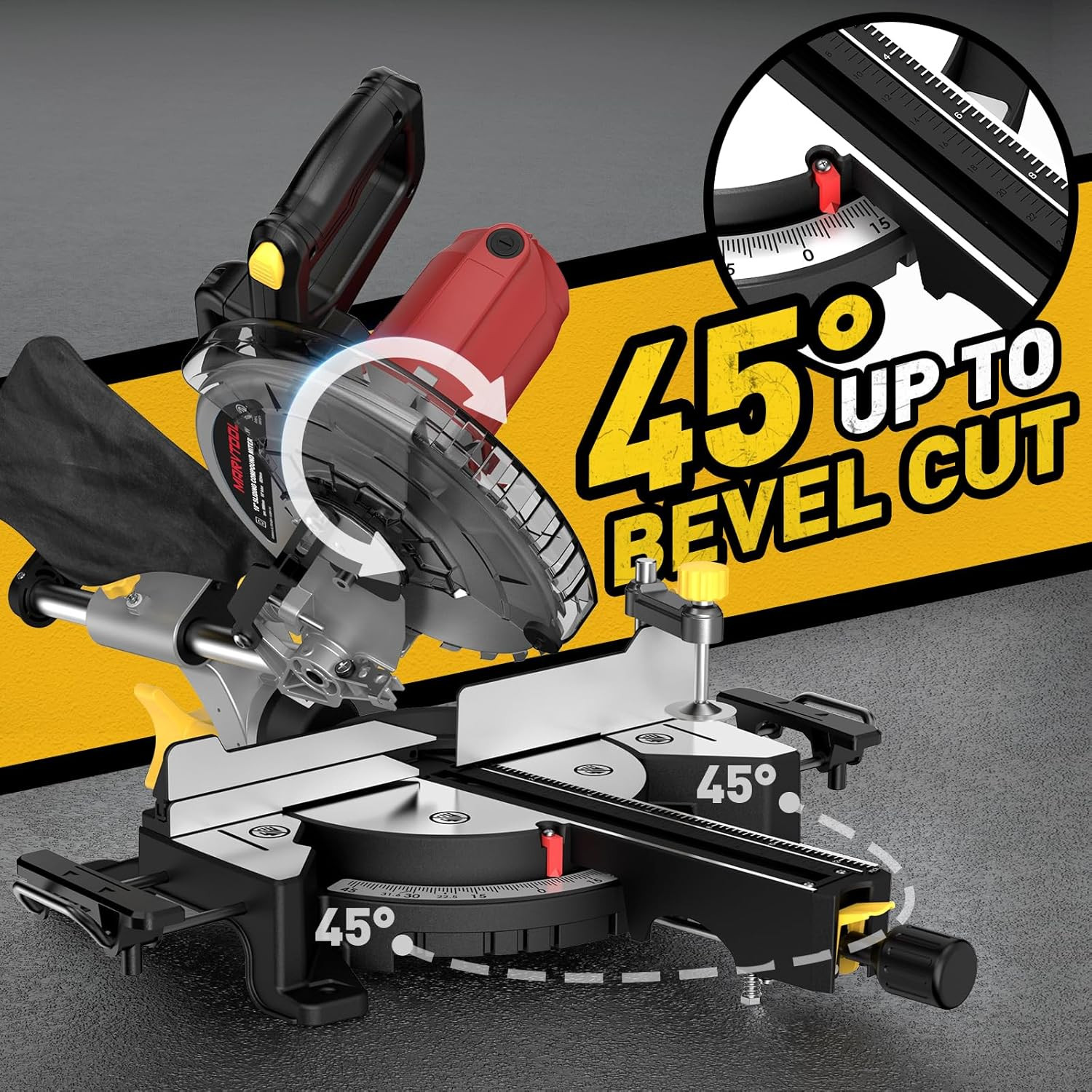 10-Inch Sliding Compound Miter Saw, 5000RPM, 15 Amp, Single Bevel 0-45° with Ext