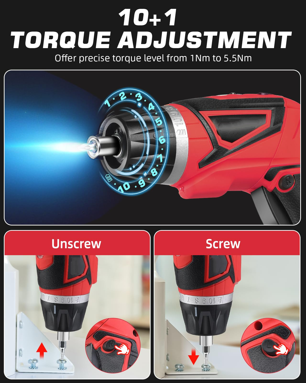 8V Cordless Electric Screwdriver Set 10Nm 10+1 Torque Power Screw Gun 28Pcs Kit